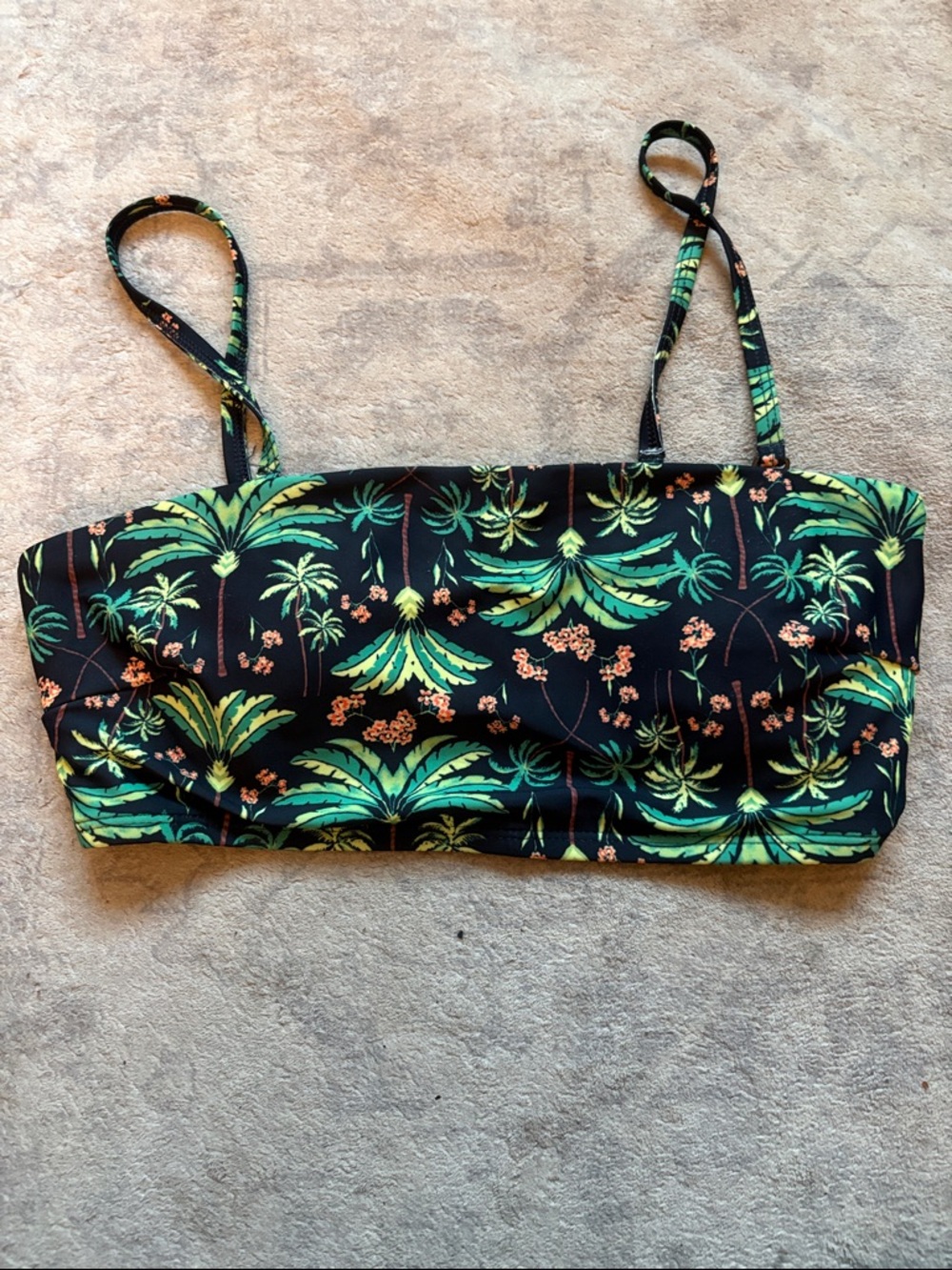 Tropical Palm Print Bandeau Bikini Top with Detachable  Straps